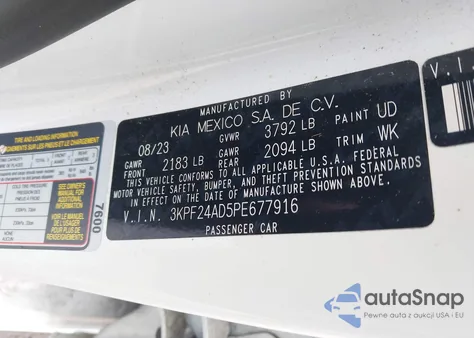 2023 Kia Forte Lx из США, поврежденный, VIN 3KPF24AD5PE677916